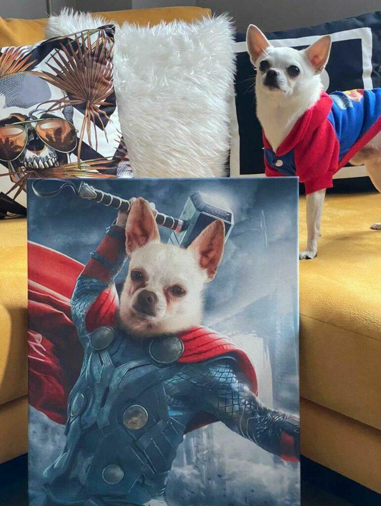 Özel Tasarım Köpekli Süper Kahraman Thor Tablosu