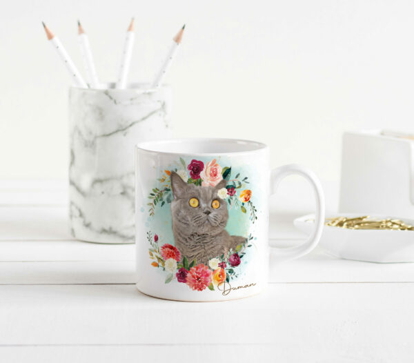 kedili özel tasarım çiçekli kupa