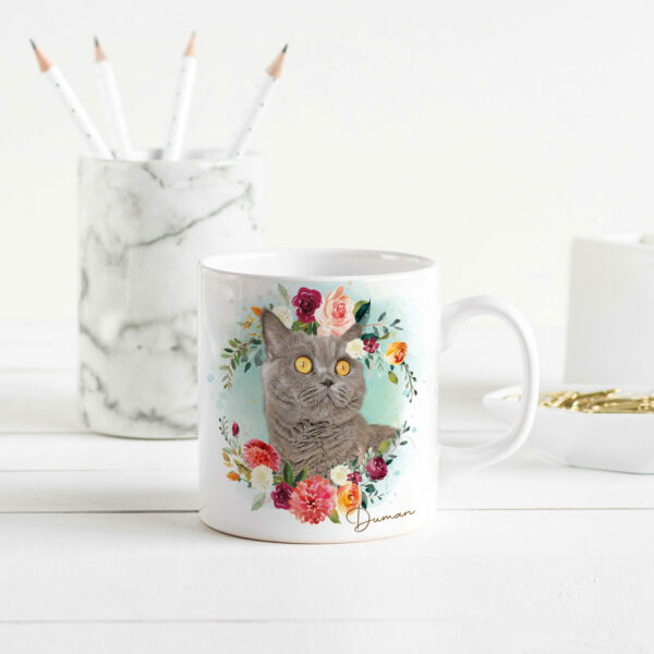 kedili özel tasarım çiçekli kupa