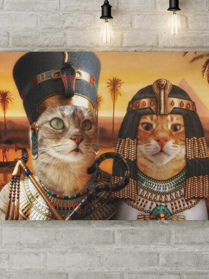 ikili Mısır temalı kedi tablosu