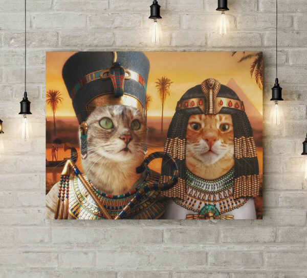 ikili Mısır temalı kedi tablosu