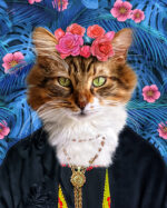 frida Kahlo Çiçekli Kedi Tasarımı
