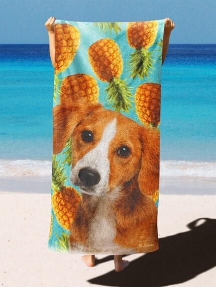 özel ananas desenli köpekli plaj havlusu
