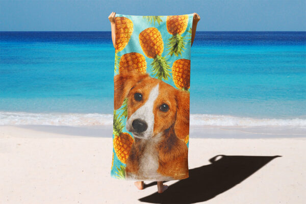 özel ananas desenli köpekli plaj havlusu
