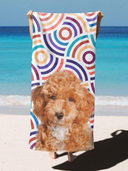 özel tasarım evcil hayvan portre renkli sarmal çizgili plaj havlusu