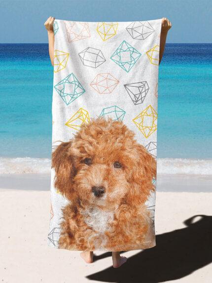 özel tasarım evcil hayvan portresi kristal desenli plaj havlusu