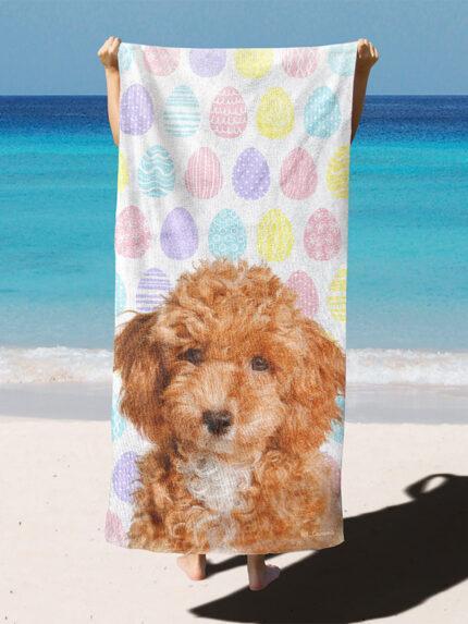özel tasarım evcil hayvan portre paskalya yumurtalı plaj havlusu