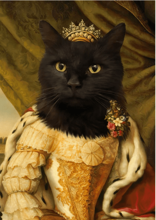 Özel Tasarım Rönesans Temalı Siyah Kedi Kraliçe Tablosu