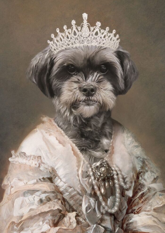 özel tasarım kraliçe teriyer köpek portresi