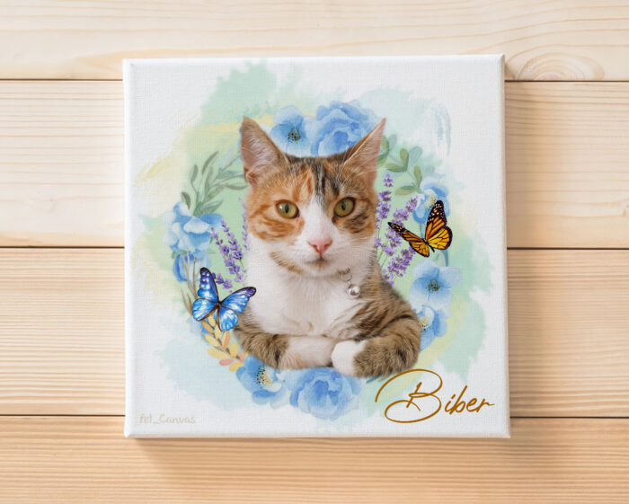 Çiçek Halkalı Kedi Pet Canvas