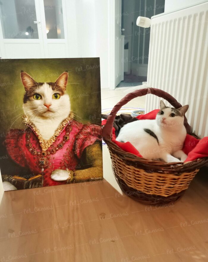 asil leydi kostümlü dişi kedi tablosu