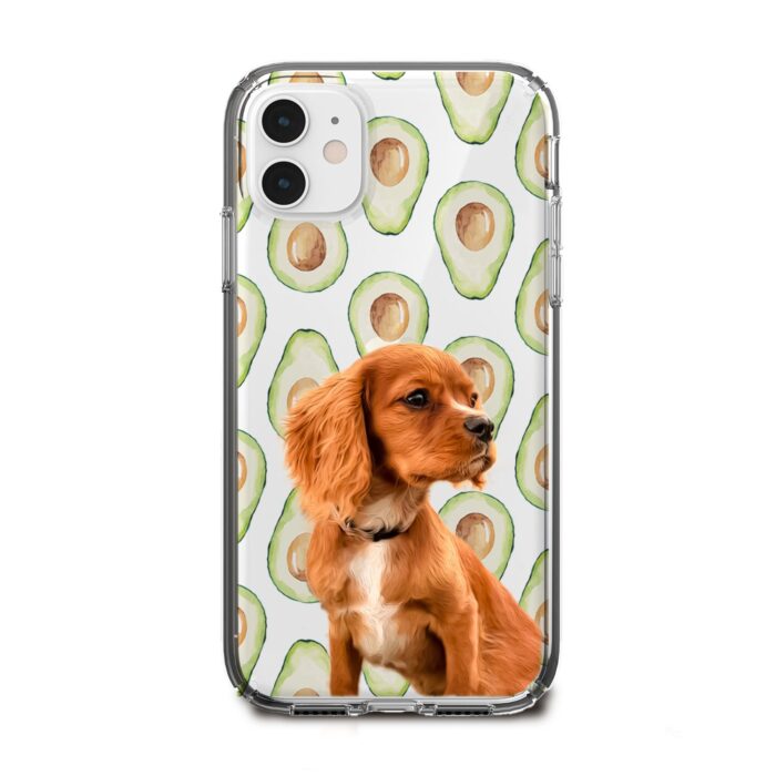 avokado desenli köpekli telefon kılıfı