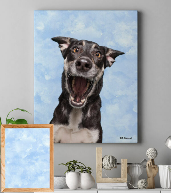Mavi Beyaz Bulutlu Suluboya köpek tablosu