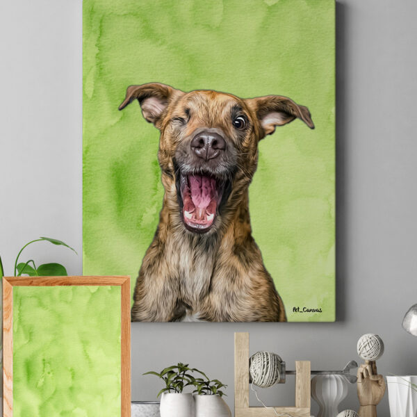 yeşil sulu boya dokulu köpek tablo