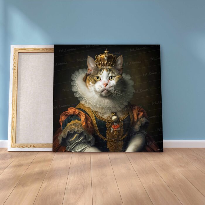 Die königliche Katze, die eine Kleiderleinwand trägt