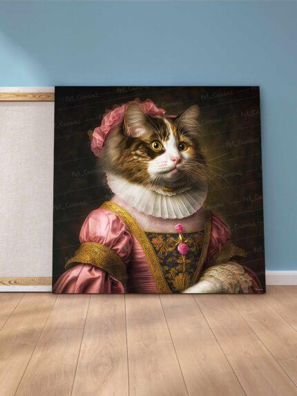 Le chat royal vêtu d'une robe rose