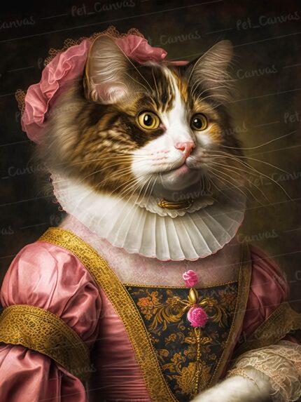Die königliche Katze, die rosa Kleid trägt