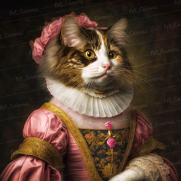 Le chat royal vêtu d'une robe rose
